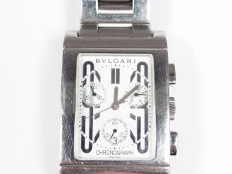 BULGARI, "Rettangolo". Montre homme, boitier et bracelet acier, fond d