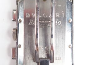 BULGARI, "Rettangolo". Montre homme, boitier et bracelet acier, fond d