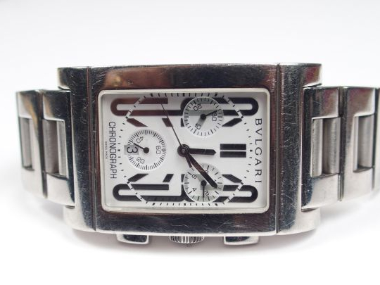 BULGARI, "Rettangolo". Montre homme, boitier et bracelet acier, fond d