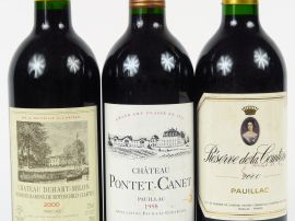Vente aux enchères 3 BOUTEILLES PAUILLAC : 1 CHÂTEAU PONTET CANET GCC 1998 - 1 CHÂTEAU DU