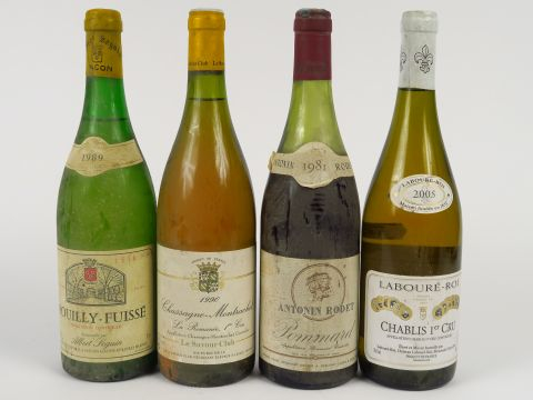 4 BOUTEILLES : 1 POMMARD A. RODET 1981 6 cm - 1 CHASSAGNE MONTRACHET 1