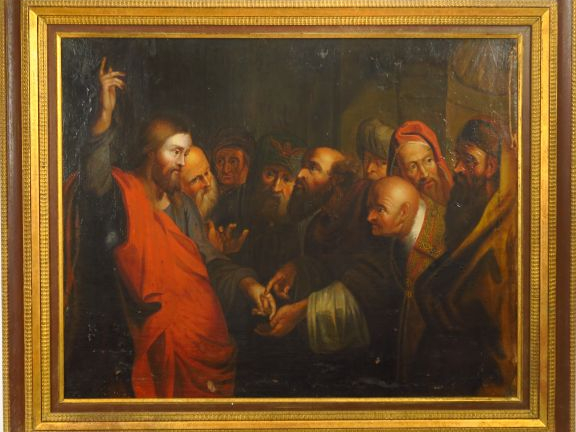 Ecole XVIIIème "Le Christ et les marchands" Huile sur toile Dim. 59 x 
