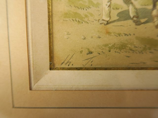 Ecole française XIXème "Paysan et son attelage" Aquarelle monogrammée 