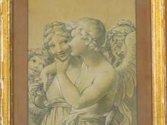 Vente aux enchères Ecole française XIXème "Groupe d'anges" Dessin Dim. 20,2 x 16,5 cm