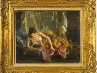 Vente aux enchères Ecole française XXème "Le lever" Huile sur toile Dim. 32,5 x 41 cm