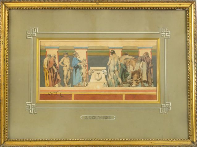 G. BERINGUIER. "Sacrifice antique" Aquarelle signée en bas à gauche Di