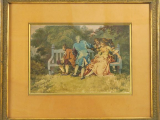 Vente aux enchères G. BERINGUIER. "Scène galante dans un parc" Aquarelle, signée en bas à