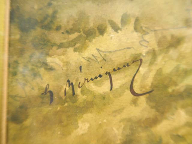 G. BERINGUIER. "Scène galante dans un parc" Aquarelle, signée en bas à