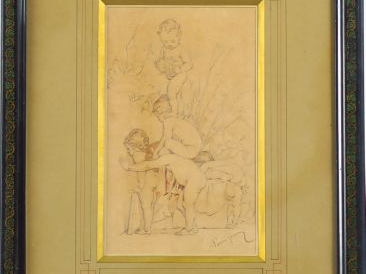 G. BERINGUIER. "Etude, enfants jouant" Dessin signé en bas à droite  D