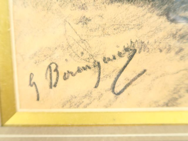 G. BERINGUIER. "Jeune fille au pichet et au plateau" Dessin au crayon 