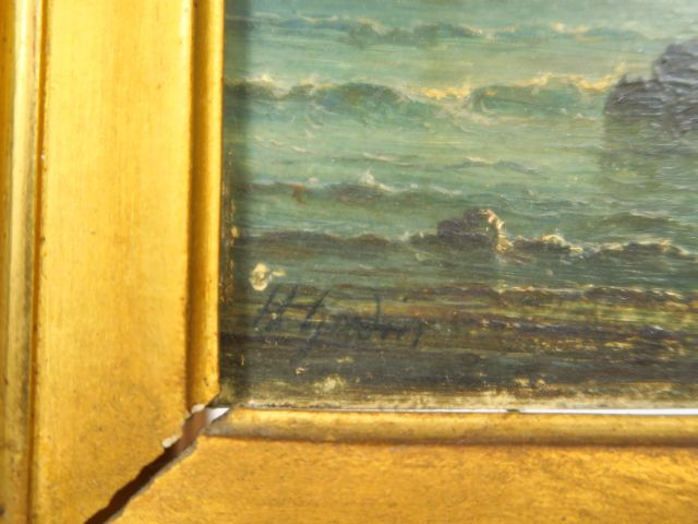 H. GUDIN. "Marine" Huile sur panneau signée en bas à gauche Dim. 13,7 