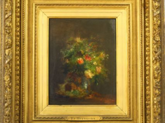 Vente aux enchères FR. HERSSENS. "Nature morte au bouquet de fleurs" Huile sur panneau, s