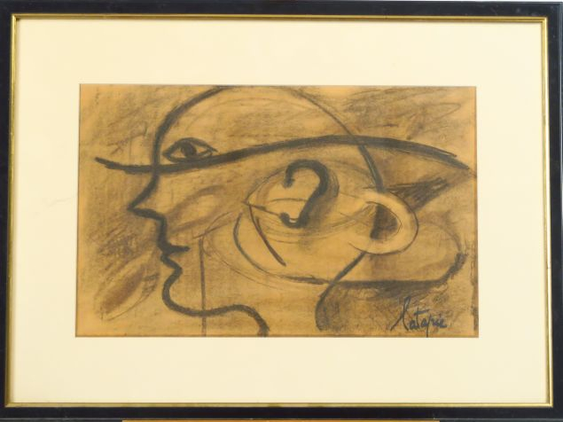 Louis LATAPIE "Alcaraza" Dessin au fusain signé en bas à droite, porte