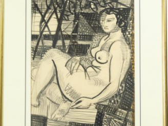 Vente aux enchères Louis LATAPIE "Pasiphae" Dessin au lavis signé en bas à gauche, porte 