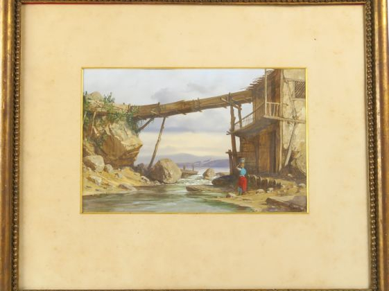 PONS "Paysage italien animé" Gouache signée en bas à droite  Dim. 24 x