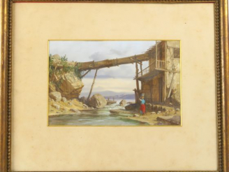 Vente aux enchères PONS "Paysage italien animé" Gouache signée en bas à droite  Dim. 24 x