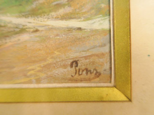 PONS. "Paysage italien animé" Gouache, signée en bas à droite  Dim. 14
