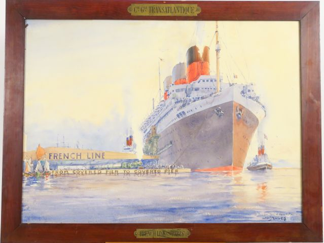 Albert SEBILLE. "The french line : Le Paris" Aquarelle, signée en bas 