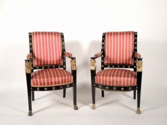 Vente aux enchères Paire de fauteuils de style Retour d'Egypte en bois noirci et doré (un