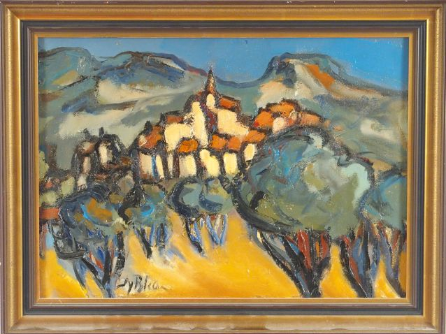 J. Y. BLECON "Village de Provence". Huile sur toile, signée en bas à d