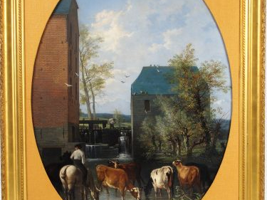 J. LÉONARD "Paysage au moulin avec animaux" et "Berger et son troupeau