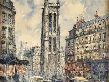 Frank WILL. "Paris, la Tour Saint Jacques". Aquarelle, signée en bas à