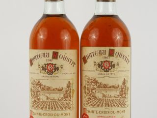 2 BOUTEILLES CHÂTEAU ROUSTIT 'CRÈME DE TÊTE' STE CROIX DU MONT - 1961 