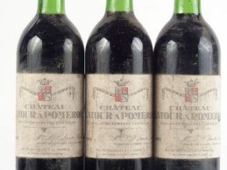Vente aux enchères 3 BOUTEILLES CHÂTEAU LATOUR A POMEROL - 1982 - E POUSSIEREUSES/BG