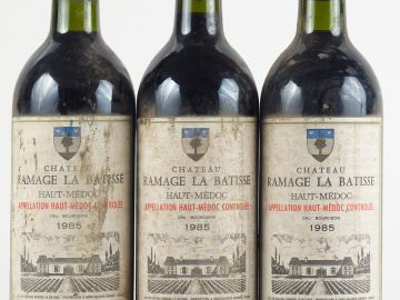 3 BOUTEILLES CHÂTEAU RAMAGE LA BATISSE HAUT MEDOC - 1985 - BS/2 BG+