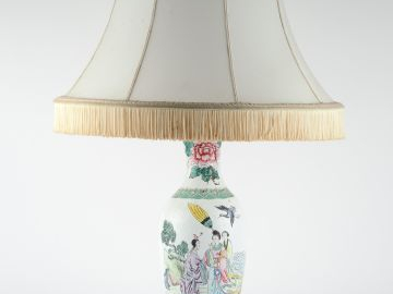 	Lampe en émail polychrome, à décor de personnages
