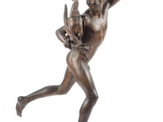 Vente aux enchères Alexandre FALGUIERE « L’enfant vainqueur au combat de coq ». Sculpture
