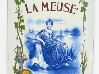Plaque émaillée 'Bière de la Meuse'. 35,5 x 25,5 cm