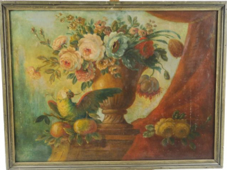 Vente aux enchères Ecole française « Nature morte aux fleurs et au hara » Dans le goût du