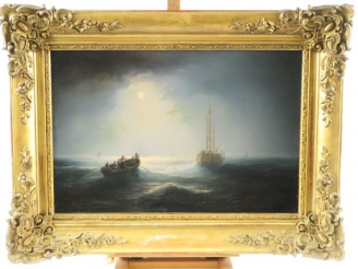 Vente aux enchères Henriette GUDIN 'Marine nocturne'. Huile sur toile signée en bas à gau