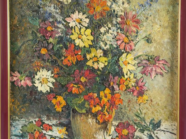 Jac. LAUBE « Bouquet de fleurs ». Huile sur toile 72 x 60 cm Signée en