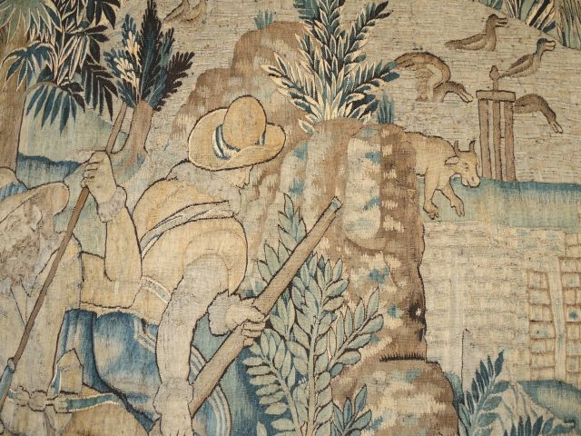 Tapisserie en laine et soie représentant la Chasse aux canards près d’