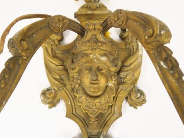 Paire d'appliques doubles Napoléon III de style Louis XVI en bronze éc