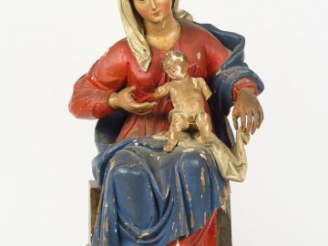 Vente aux enchères Sculpture XVIIIème en bois polychrome "Vierge à l'enfant" (petits acci