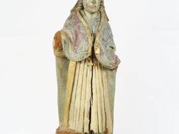 Sculpture XVIIème en bois polychrome "Evêque"  (manques et accidents) 
