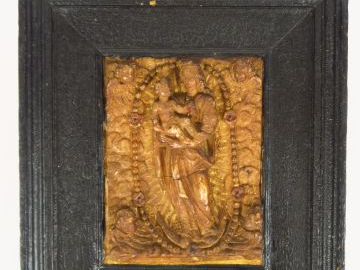 Albâtre XVIIème "Vierge à l'enfant entourée d'anges" (usures) Dim. 12 
