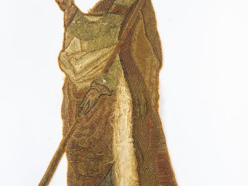 Saint évêque bénissant, brodé en pied et représenté nimbé avec mitre e