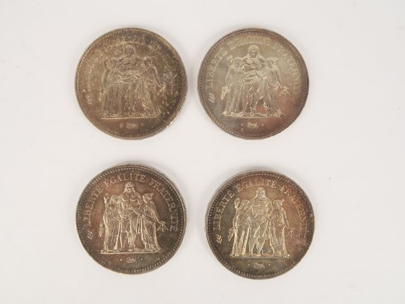 4 pièces de 50 Francs argent. 120 g
