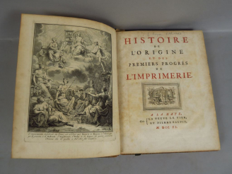 Vente aux enchères [MARCHAND, Prosper]. Histoire de l’origine et des progrès de l’Imprime