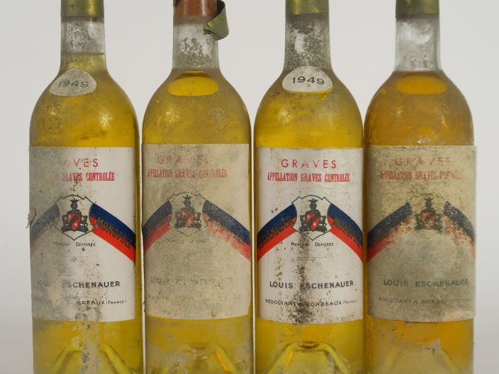 4 BOUTEILLES GRAVES BLANC L. ESCHENAUER - 1949 - BG/BS/2 PRESUMEES