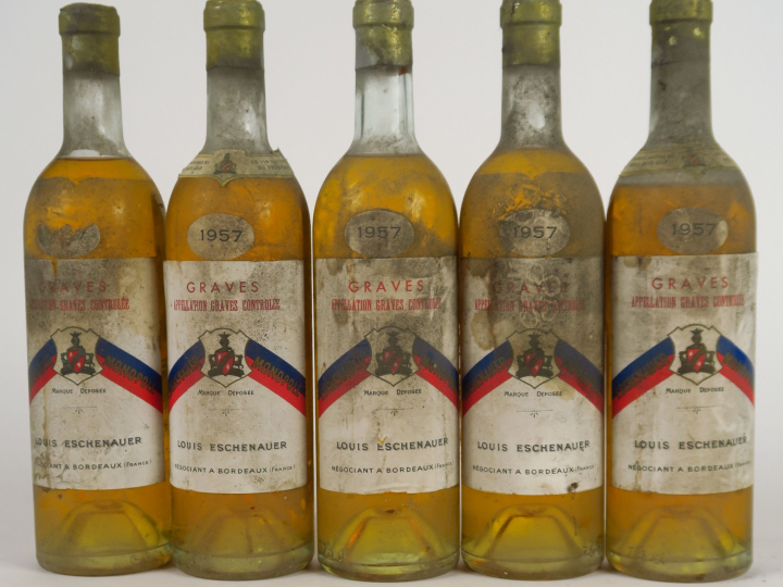 5 BOUTEILLES GRAVES BLANC L. ESCHENAUER - 1957 - 1 LB/3 HEP/1 BEP/BS/1