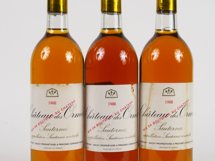 3 BOUTEILLES CHÂTEAU DES ORMES SAUTERNES - 1988 - BG +
