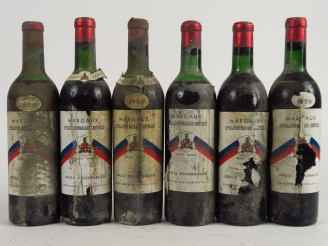 Vente aux enchères 6 BOUTEILLES MARGAUX L. ESCHENAUER - 1959 - 3 BG/3 MEP/3 PRESUMEES/BS/