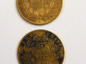 Vente aux enchères 2 pièces de 5 francs or