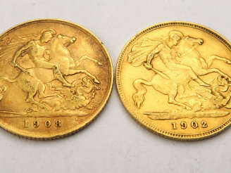 Vente aux enchères 2 demi souverain en or 1902 et 1908