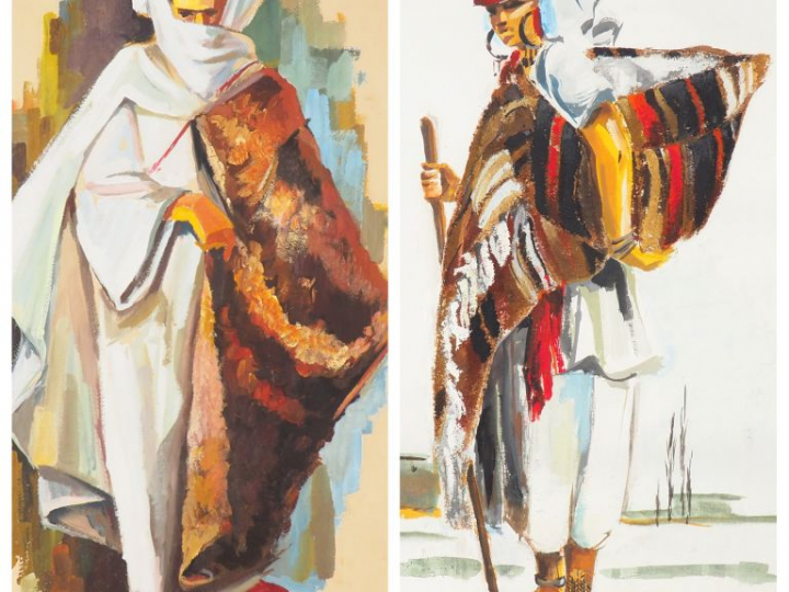 BEN DAHMANE. Gouache signée en bas à droite "Portrait d'arabe"  Dim. 6